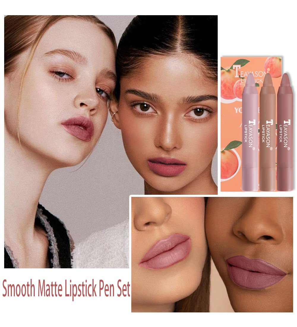 Matte Nude Lip Crayon Set - 3 Colors Long Lasting - Image 2