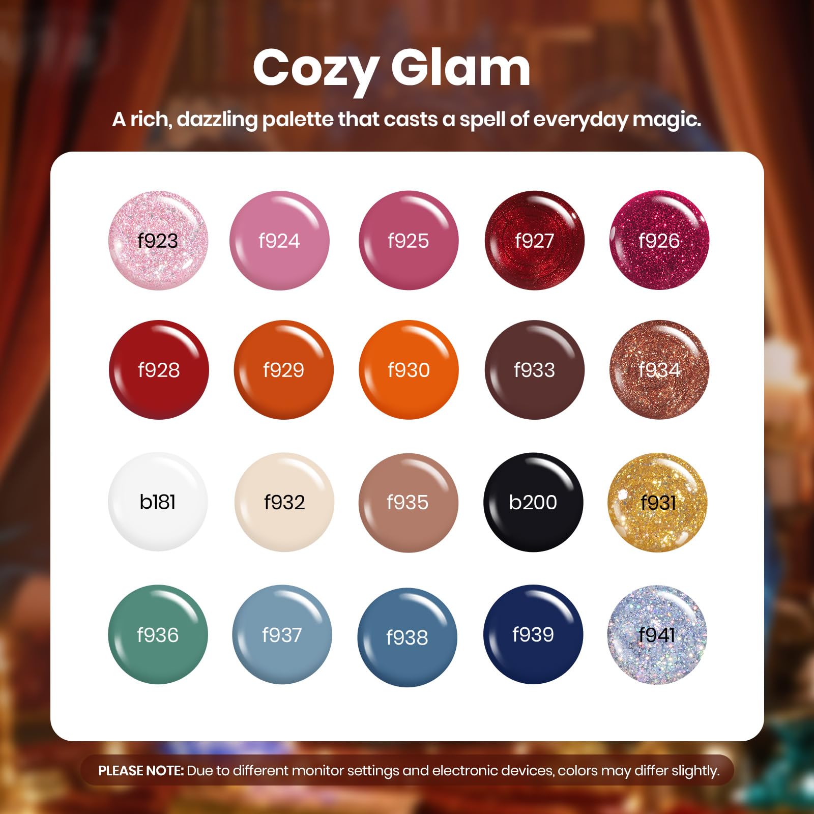 Gel Nail Polish Kit - 23 Pieces Warm Colors with Base & Top Coat - Image 2