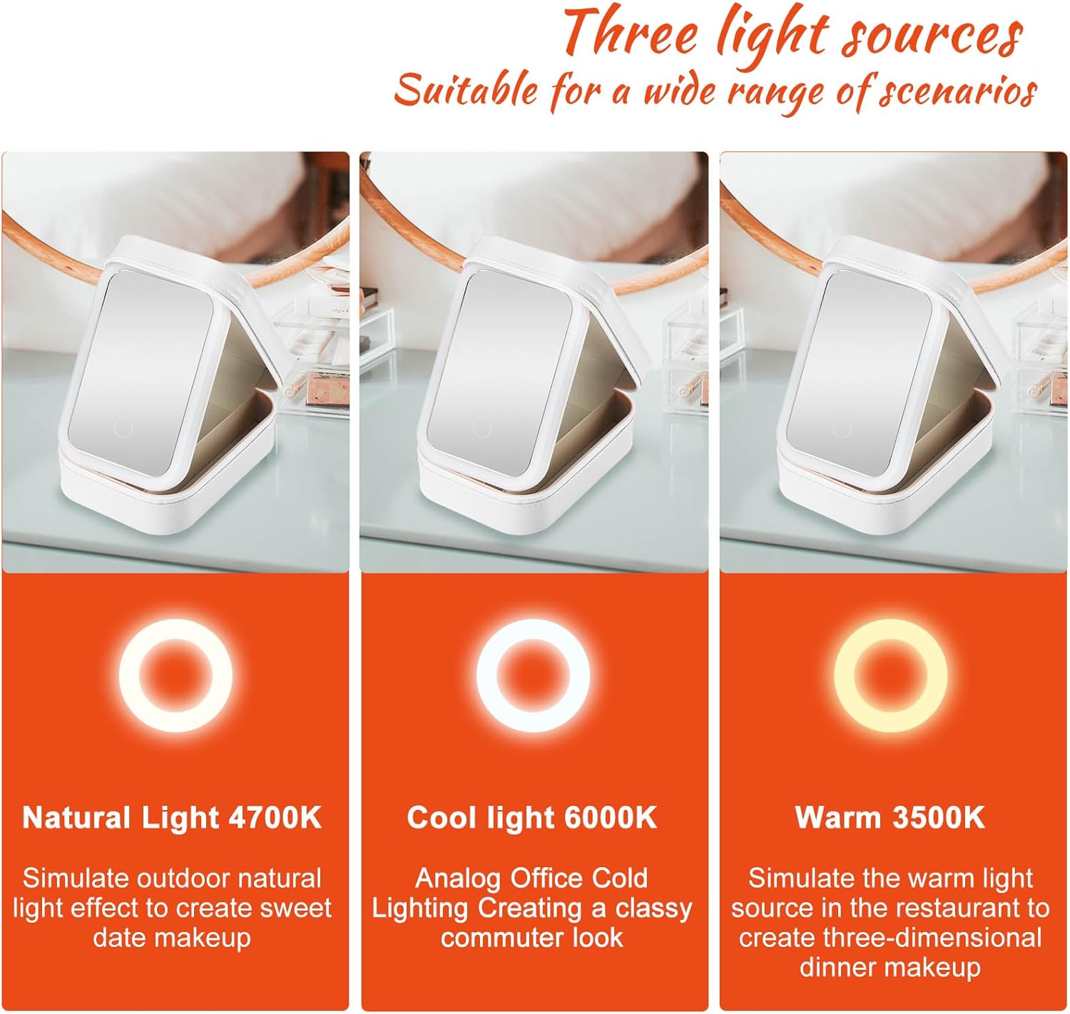 Travel Makeup Bag with LED Mirror - 3 Light Settings - Image 2