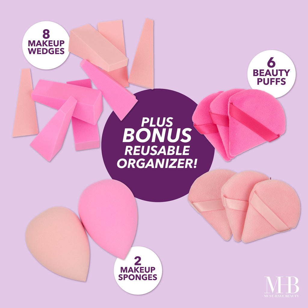 16-Piece Makeup Blender Set with Organizer - Pink - Image 4