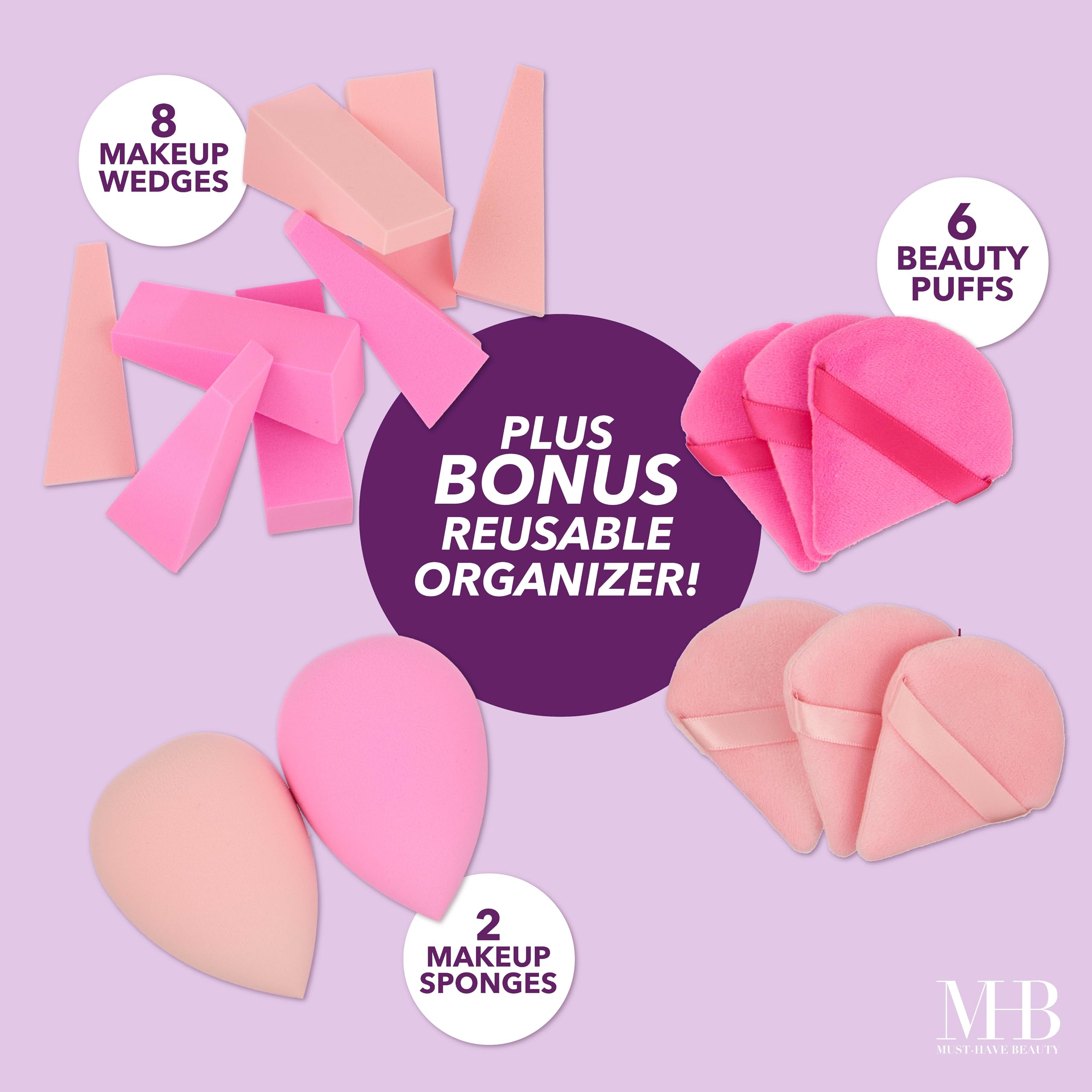 16-Piece Makeup Blender Set with Organizer - Pink - Image 4