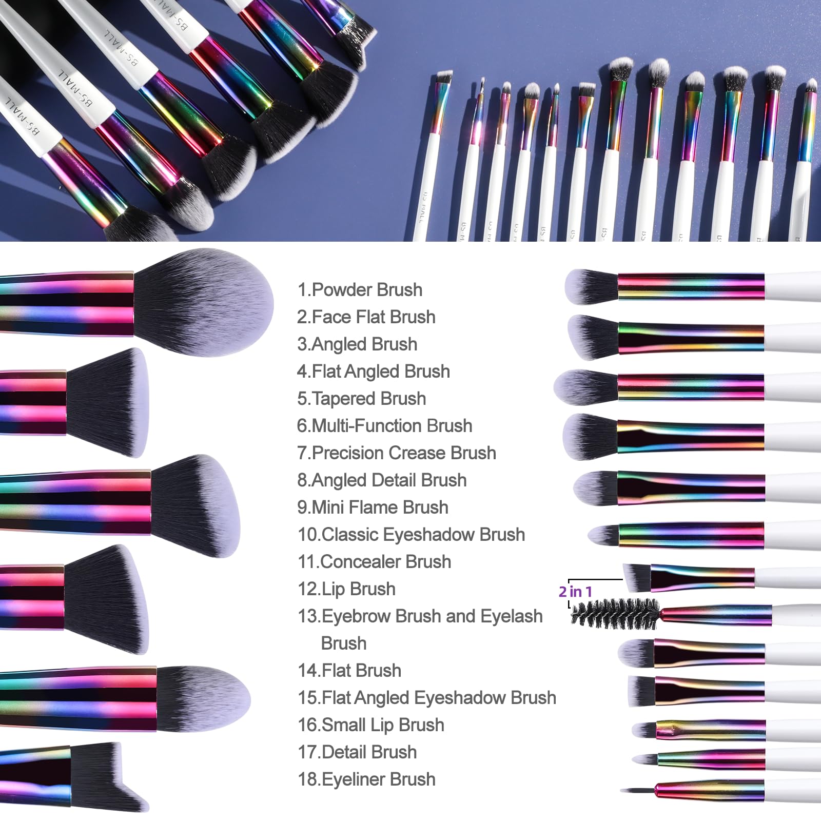 Premium Makeup Brush Set - 18 Pieces Synthetic - Image 4