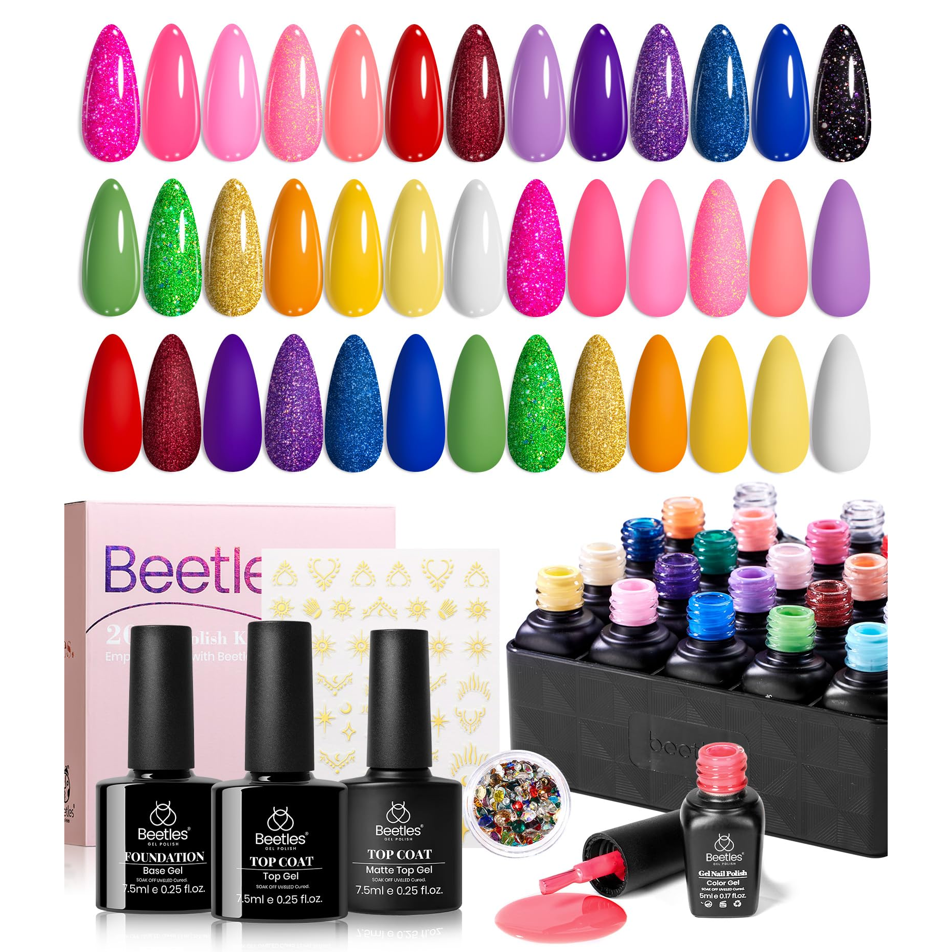 Gel Nail Polish Set - 20 Colors with Stickers & Tools