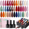 Gel Nail Polish Kit - 23 Pieces Warm Colors with Base & Top Coat