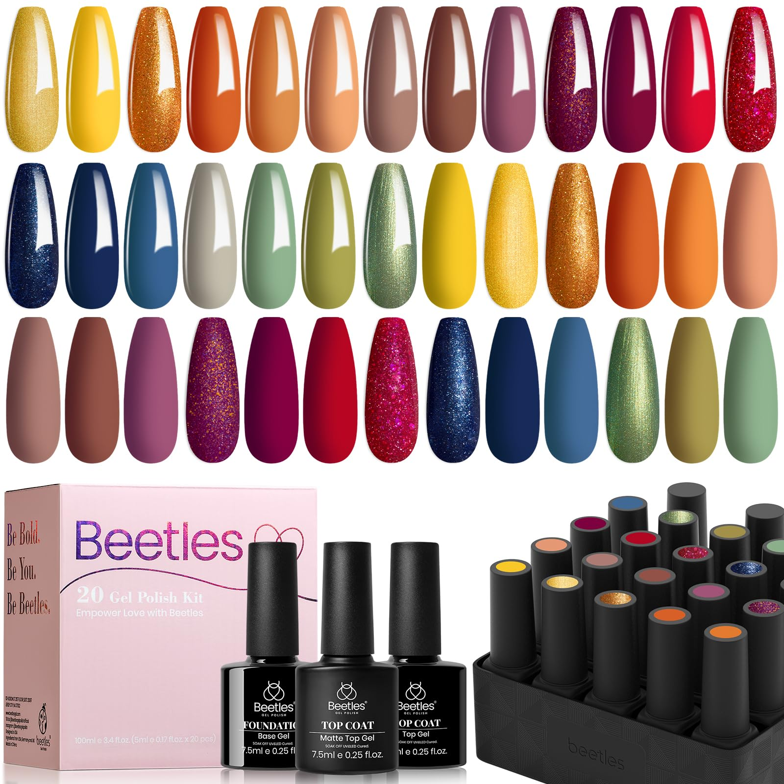 Fall Gel Polish Set - 20 Colors with Matte & Glossy Top Coat